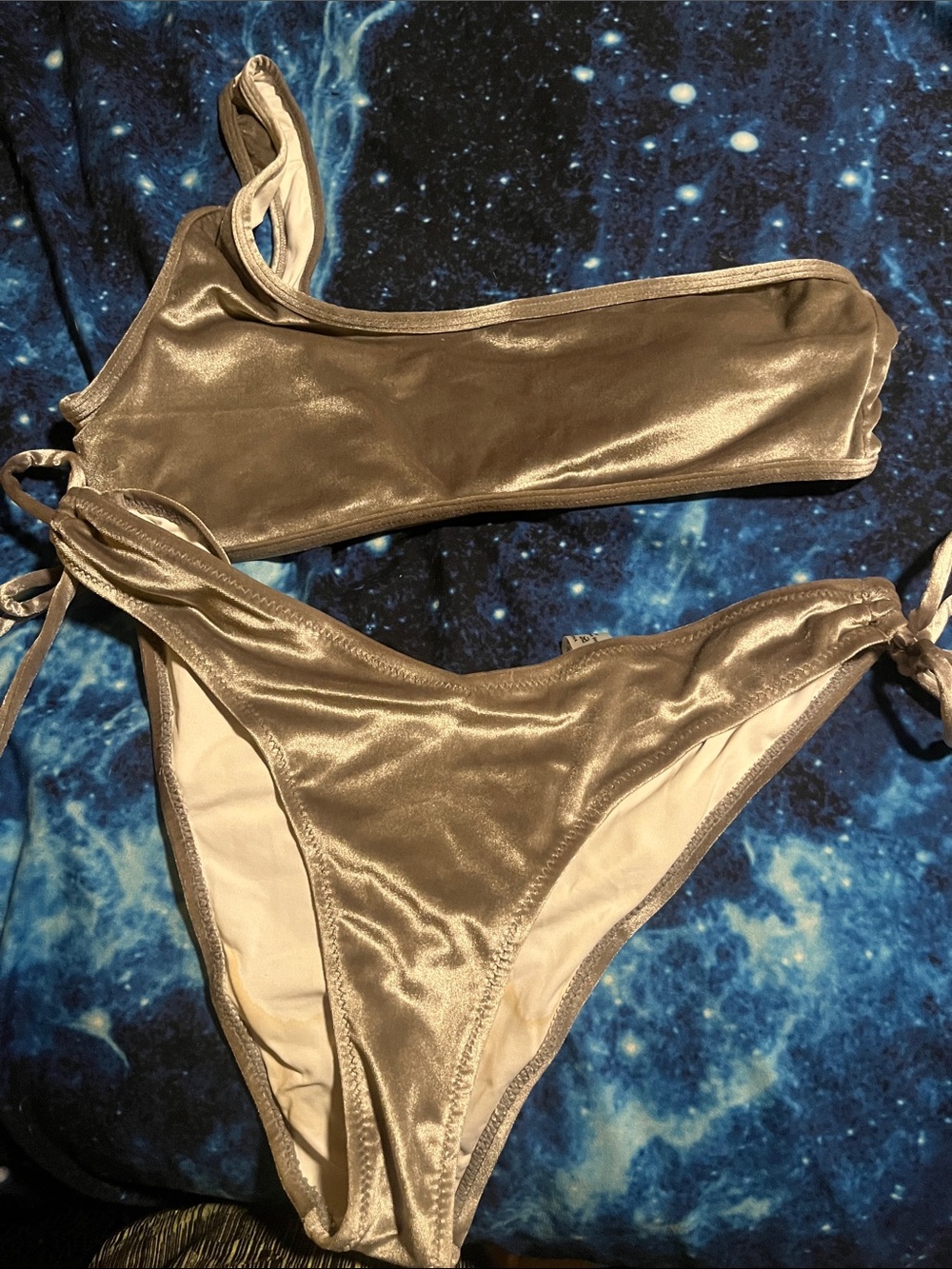 Two piece velvet one shoulder bikini